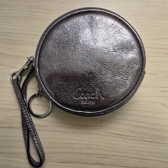 Coach Handbags - COACH Bronze Round Zip Coin Purse Metallic Pouch Wristlet Keyring ***